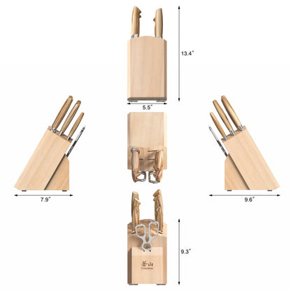 Cangshan Cutlery Oliv Series 8pc Block Set - Swedish 14C28N Steel - Solid Olive Wood Handle - Maple Wood Block