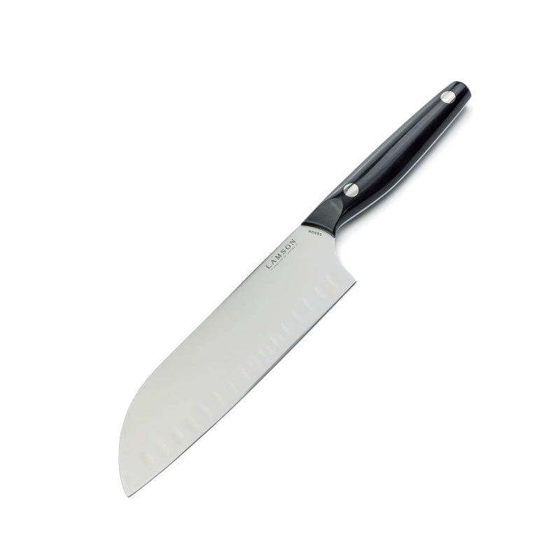 Lamson Cutlery Vintage Series - Black POM Handle - 7" Santoku Knife with Hollow Edge - Made in USA - Northwest Knives