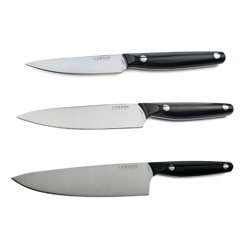 Lamson Cutlery Vintage Series - 3pc Chef's Set - Black POM Handle - Made in USA - Northwest Knives