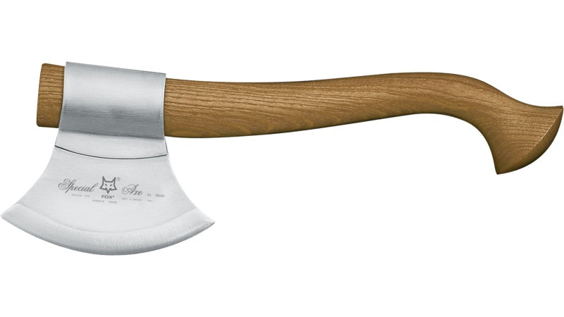 Fox Knives Trekking Axe - Sassafrass Wood handle / Satin Stainless Steel Blade / Brown Leather Sheath - Northwest Knives