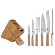 Shun Classic Blonde - 7pc Knife Set with Birch Block - 69 Layered Damascus - Made in Seki City, Japan - Northwest Knives