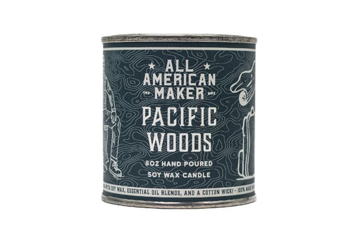 All American Maker - Pacific Woods Candle - 8oz Hand Pour Soy Candle & Cotton Wick - 100% American Made - Northwest Knives