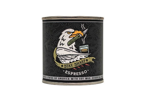 All American Maker - Stay Sharp Espresso Candle - 8oz Hand Pour Soy Candle & Cotton Wick - 100% American Made - Northwest Knives
