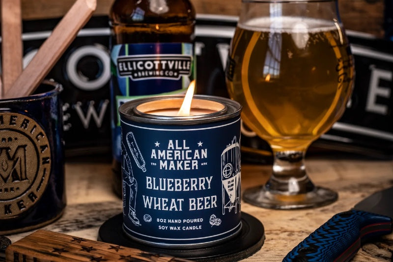 All American Maker - Blueberry Wheat Beer Candle - 8oz Hand Pour Soy Candle & Cotton Wick - 100% American Made