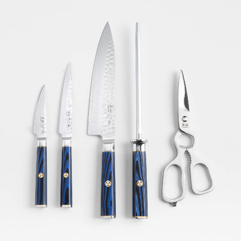 Cangshan Cutlery Kita Series 6pc HUA Block Set - 67 Layered Forged X-7 Damascus - Maple Wood and Stainless Steel Block - Northwest Knives