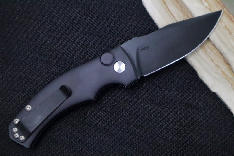Defiant 7 Valmara Push Button Automatic - Black DLC Finish / CPM-154 Steel / Black Hard-Coat Anodized Aluminum Handle - Northwest Knives