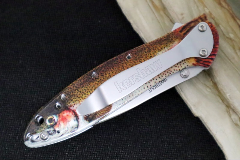 Kershaw 1660TROUT Leek Flipper - 14C28N Steel / Bead Blasted Finish / Trout Anodized Aluminum Handle - Northwest Knives