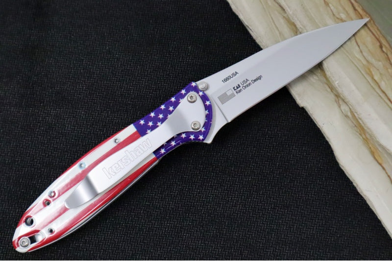 Kershaw 1660USA Leek Flipper - 14C28N Steel / Bead Blasted Finish / USA UFI Finished Aluminum Handle - Northwest Knives