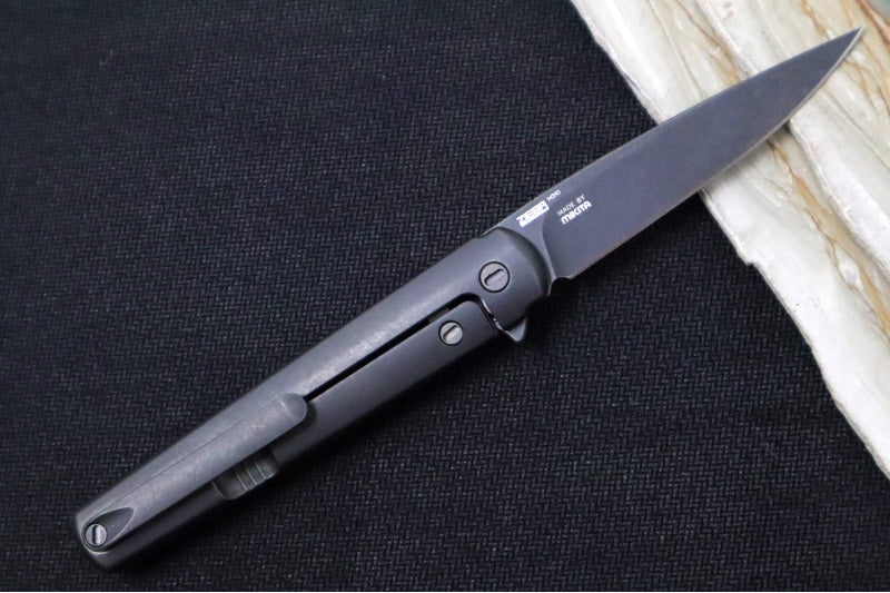 Maniago Knife Makers Flame - Black Drop Point Blade / M390 Steel / Dark Stonewashed Titanium Handle MK-FL01-TDSW