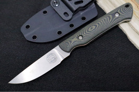 White River Knives Small Game - Black & Olive Drab Linen Micarta handle / CPM-Magnacut Steel / Drop Point Blade WRSG-LBO-MAG