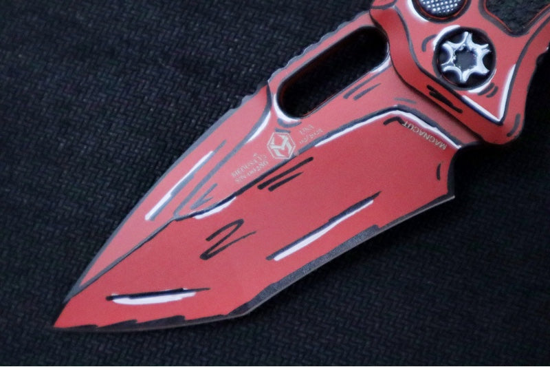 Heretic Knives Medusa Auto Limited Edition - Recurve Cerakoted & Hand Painted Blade / Red Cerakoted Aluminum Handle with Black Grip Inlays / CPM-Magnacut Steel H012-CS-RD