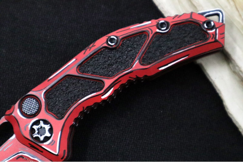 Heretic Knives Medusa Auto Limited Edition - Recurve Cerakoted & Hand Painted Blade / Red Cerakoted Aluminum Handle with Black Grip Inlays / CPM-Magnacut Steel H012-CS-RD