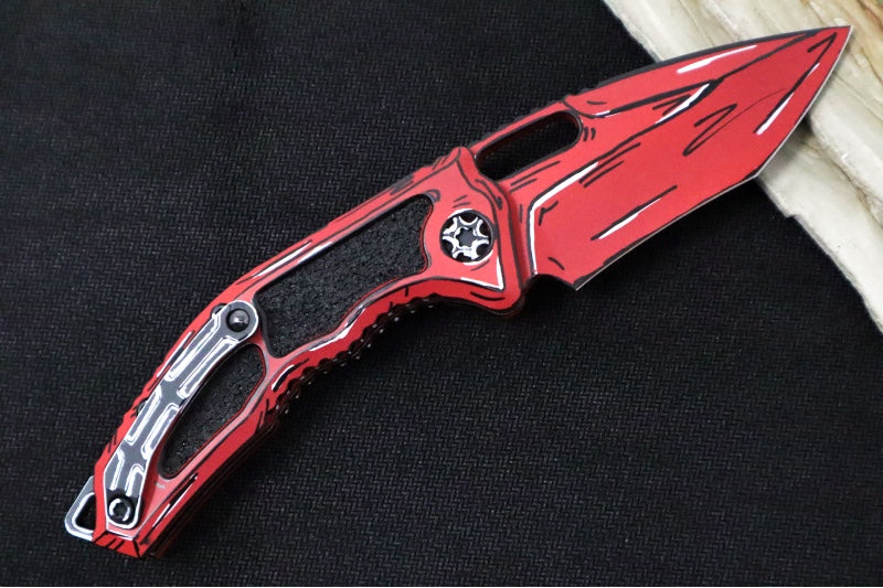 Heretic Knives Medusa Auto Limited Edition - Recurve Cerakoted & Hand Painted Blade / Red Cerakoted Aluminum Handle with Black Grip Inlays / CPM-Magnacut Steel H012-CS-RD