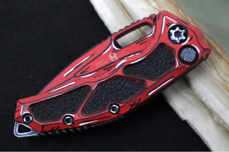 Heretic Knives Medusa Auto Limited Edition - Recurve Cerakoted & Hand Painted Blade / Red Cerakoted Aluminum Handle with Black Grip Inlays / CPM-Magnacut Steel H012-CS-RD