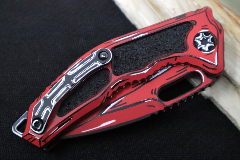 Heretic Knives Medusa Auto Limited Edition - Recurve Cerakoted & Hand Painted Blade / Red Cerakoted Aluminum Handle with Black Grip Inlays / CPM-Magnacut Steel H012-CS-RD