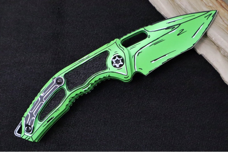 Heretic Knives Medusa Auto Limited Edition - Recurve Cerakoted & Hand Painted Blade / Toxic Green Cerakoted Aluminum Handle with Black Grip Inlays / CPM-Magnacut Steel H012-CS-TX - Northwest Knives