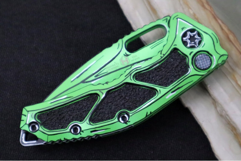 Heretic Knives Medusa Auto Limited Edition - Recurve Cerakoted & Hand Painted Blade / Toxic Green Cerakoted Aluminum Handle with Black Grip Inlays / CPM-Magnacut Steel H012-CS-TX - Northwest Knives
