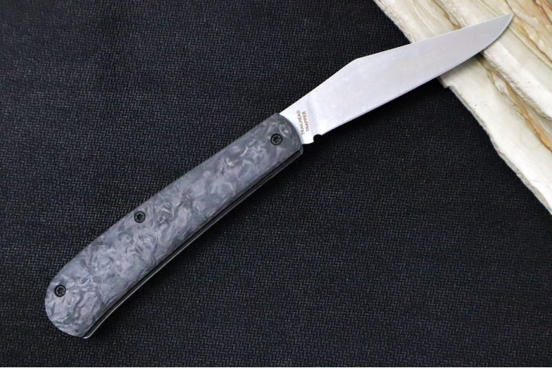 White River Knives Trailhead Trapper Slipjoint - Black Carbon Fiber Burl Handle / Trapper Blade / CPM-S35VN Steel WRTHT-CFB