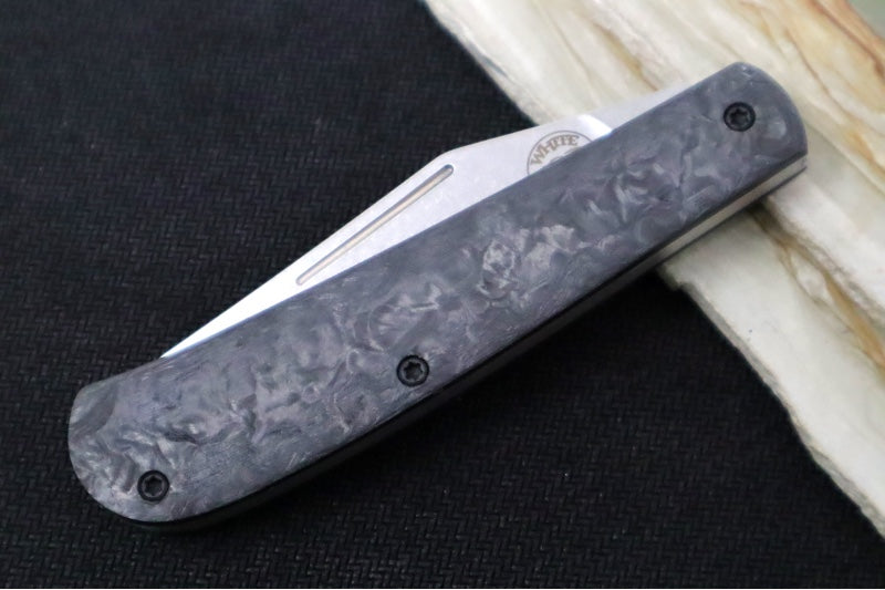 White River Knives Trailhead Trapper Slipjoint - Black Carbon Fiber Burl Handle / Trapper Blade / CPM-S35VN Steel WRTHT-CFB