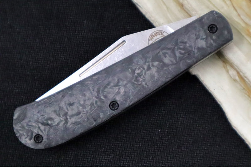 White River Knives Trailhead Trapper Slipjoint - Black Carbon Fiber Burl Handle / Trapper Blade / CPM-S35VN Steel WRTHT-CFB