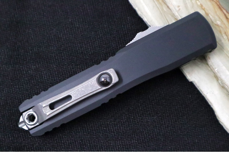 Microtech Ultratech ZBP (Zero Blade Play) OTF - Apocalyptic Finish / Tanto Blade / Black Anodized Aluminum Handle 1123-10AP