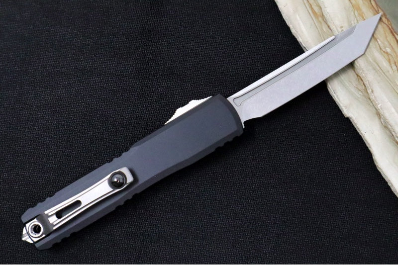 Microtech Ultratech ZBP (Zero Blade Play) OTF - Stonewashed Finish / Tanto Blade / Black Anodized Aluminum Handle 1123-10