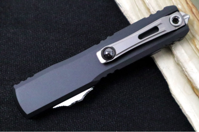 Microtech Ultratech ZBP (Zero Blade Play) OTF - Stonewashed Finish / Tanto Blade / Black Anodized Aluminum Handle 1123-10