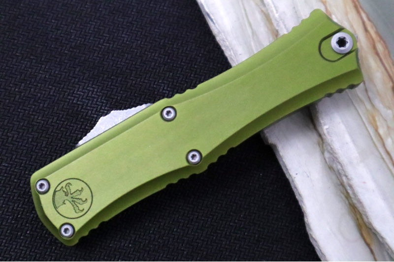 Microtech Mini Hera II OTF - Dagger Blade / Apocalyptic Finish / OD Green Anodized Aluminum Handle 1702M-10APOD - Northwest Knives