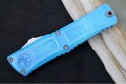 Microtech Combat Troodon OTF Gen III - Apocalyptic Finish / Drop Point Blade / Marbled Blue Anodized Aluminum Handle - 1143-10MBL - Northwest Knives