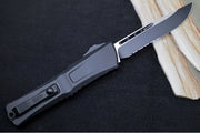 Microtech Combat Troodon OTF Gen III Tactical - Black Finish / Partial Serrated Drop Point Blade / Black Anodized Aluminum Handle - 1143-2T - Northwest Knives