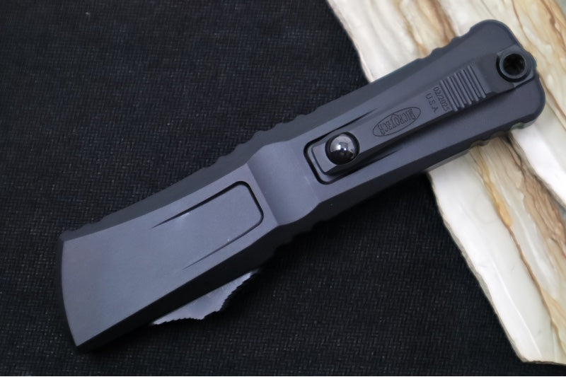Microtech Combat Troodon OTF Gen III Tactical - Black Finish / Partial Serrated Drop Point Blade / Black Anodized Aluminum Handle - 1143-2T - Northwest Knives