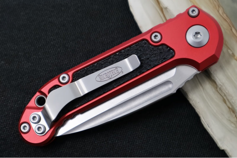 Microtech L.U.D.T Gen III - Stonewashed Finish / Partially Serrated Drop Point Blade / Red Aluminum Handle & Black Traction Tape Inlay - 1135-11RD - Northwest Knives