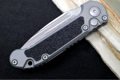 Microtech L.U.D.T Gen III - Apocalyptic Finish / Drop Point Blade with Partial Serrates / Natural Clear Aluminum Handle & Black Traction Tape Inlay - 1135-11APNC