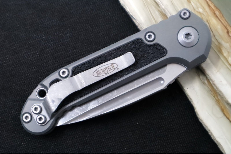 Microtech L.U.D.T Gen III - Apocalyptic Finish / Drop Point Blade with Partial Serrates / Natural Clear Aluminum Handle & Black Traction Tape Inlay - 1135-11APNC - Northwest Knives