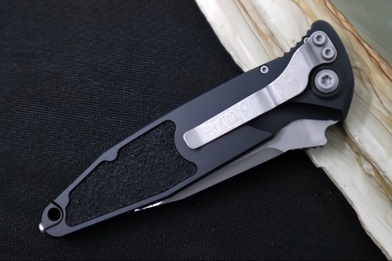 Microtech SOCOM Elite Auto - Apocalyptic Finish / Partial Serrated Spear Point Blade / Black Handle & Black Inserts 160A-11AP