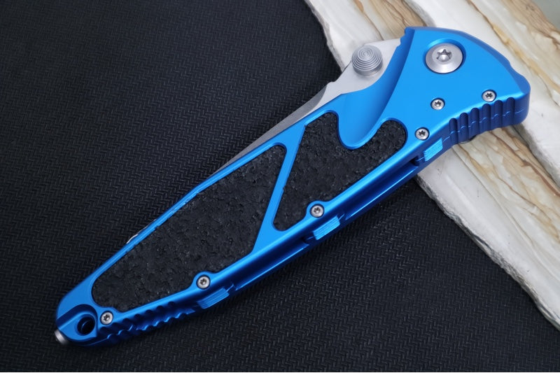Microtech SOCOM Elite - Stonewash Finish / Tanto Blade / Blue Anodized Aluminum Handles w/ Black Inserts 161-10BL - Northwest Knives