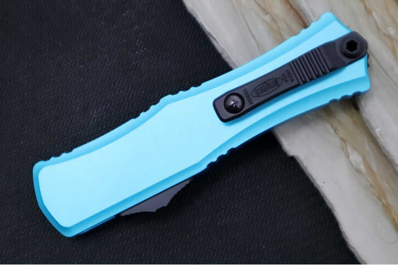 Microtech Mini Hera II OTF - Dagger Blade / Black Finish / Turquoise Anodized Aluminum Handle 1702M-1TQ