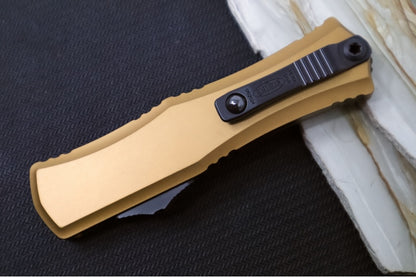 Microtech Mini Hera II OTF - Dagger Blade / Black Finish / Tan Anodized Aluminum Handle 1702M-1TA