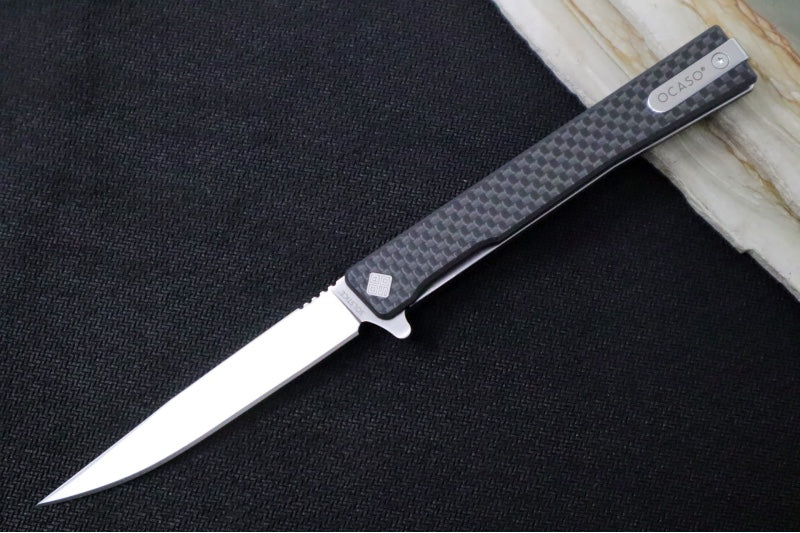 Ocaso Knives Solstice Flipper - CPM-S35VN Steel / Straight Blade / Black Carbon Fiber Handle #10CFS