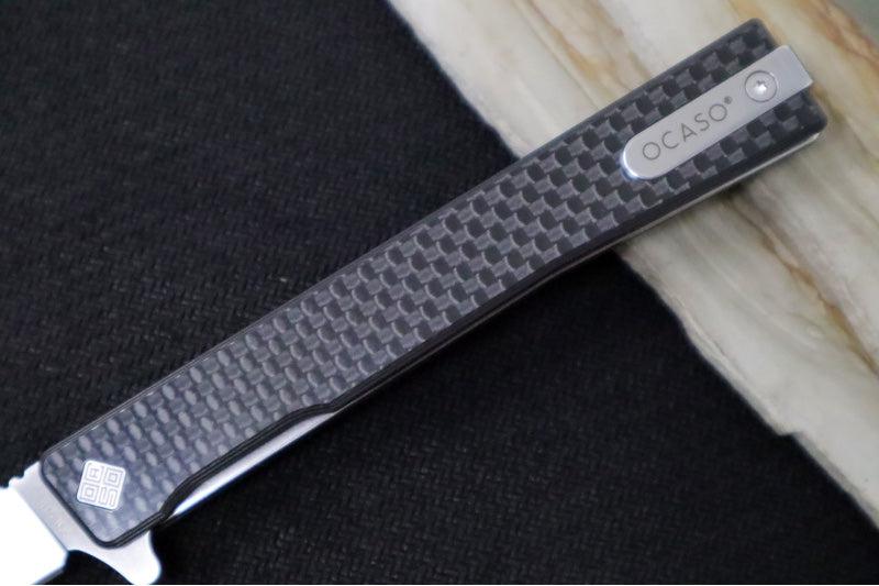 Ocaso Knives Solstice Flipper - CPM-S35VN Steel / Straight Blade / Black Carbon Fiber Handle #10CFS - Northwest Knives