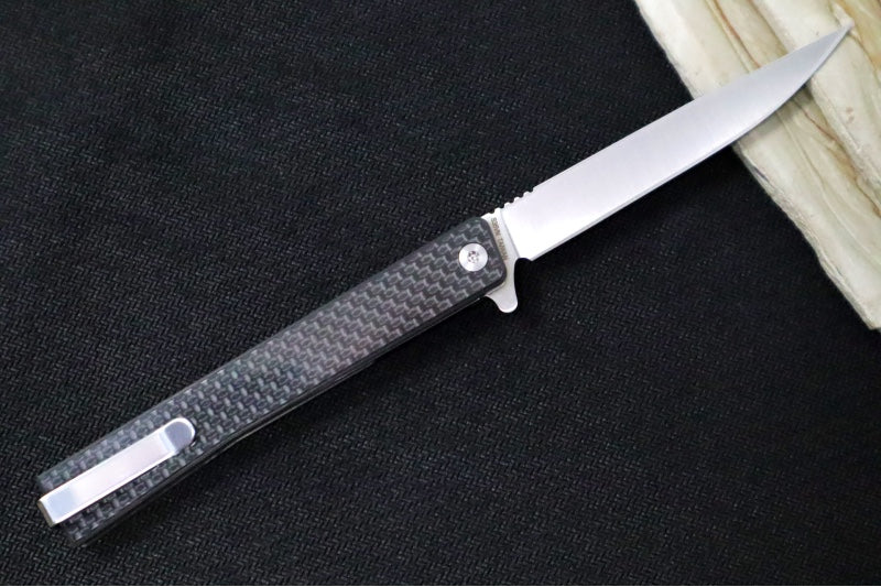 Ocaso Knives Solstice Flipper - CPM-S35VN Steel / Straight Blade / Black Carbon Fiber Handle #10CFS - Northwest Knives