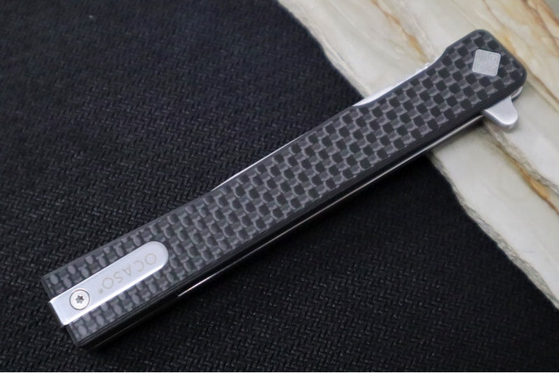 Ocaso Knives Solstice Flipper - CPM-S35VN Steel / Straight Blade / Black Carbon Fiber Handle #10CFS - Northwest Knives