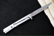 Ocaso Knives Solstice Damascus Flipper - Premium 120-layer Damascus Steel / Straight Blade / Dark Matter Blue Carbon Fiber & Blue Anodized Titanium Handle #101FB - Northwest Knives