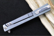 Ocaso Knives Solstice Damascus Flipper - Premium 120-layer Damascus Steel / Straight Blade / Dark Matter Blue Carbon Fiber & Blue Anodized Titanium Handle #101FB - Northwest Knives