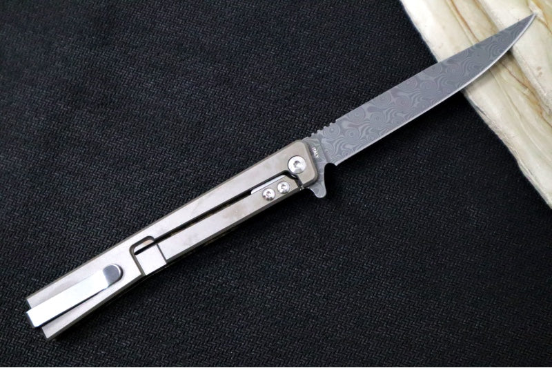 Ocaso Knives Solstice Damascus Flipper - Premium 120-layer Damascus Steel / Straight Blade / Dark Matter Bronze Carbon Fiber & Bronzed Anodized Titanium Handle #101FG - Northwest Knives