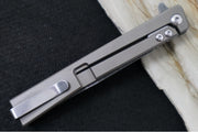 Ocaso Knives Solstice Damascus Flipper - Premium 120-layer Damascus Steel / Straight Blade / Dark Matter Bronze Carbon Fiber & Bronzed Anodized Titanium Handle #101FG - Northwest Knives