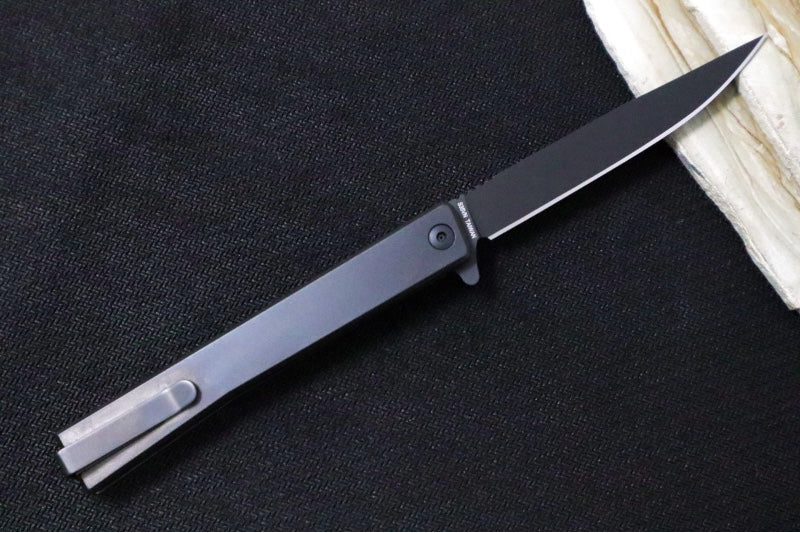 Ocaso Knives Solstice Flipper - CPM-S35VN Steel / Black PVD Finished Straight Blade / Black Anodized Full Titanium Handle #10CTB - Northwest Knives