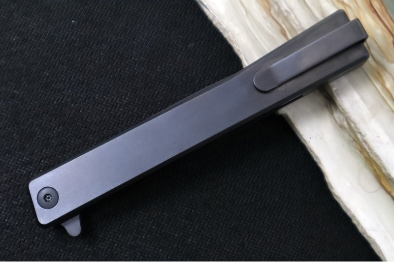 Ocaso Knives Solstice Flipper - CPM-S35VN Steel / Black PVD Finished Straight Blade / Black Anodized Full Titanium Handle #10CTB - Northwest Knives