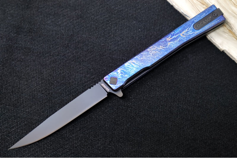 Ocaso Knives Anodized Solstice Flipper - CPM-S35VN Steel / Black PVD Finished Straight Blade / Anodized Full Titanium Handle #10DBB - Northwest Knives