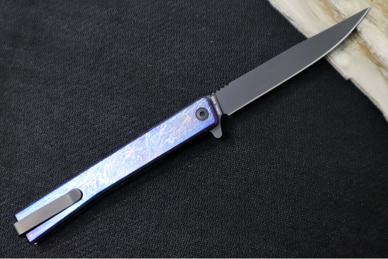 Ocaso Knives Anodized Solstice Flipper - CPM-S35VN Steel / Black PVD Finished Straight Blade / Anodized Full Titanium Handle #10DBB - Northwest Knives